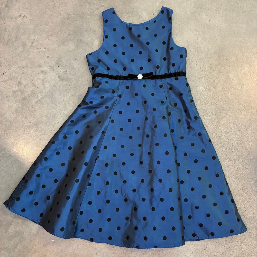Perfectly Dressed Blue black polka dot formal event dress girls 8